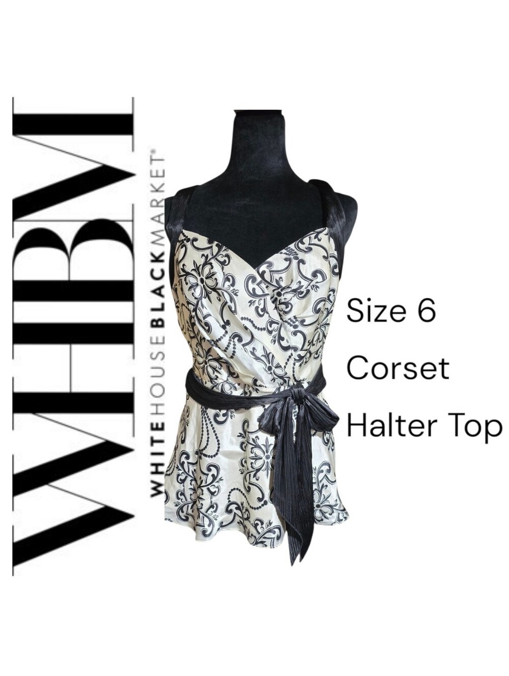 White House Black Market Silk Damask Halter Bustier Top - Size 6